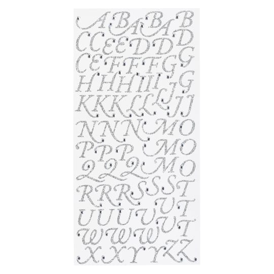 Silver Glitter Rhinestone Script Alphabet Stickers by Recollections&#x2122;